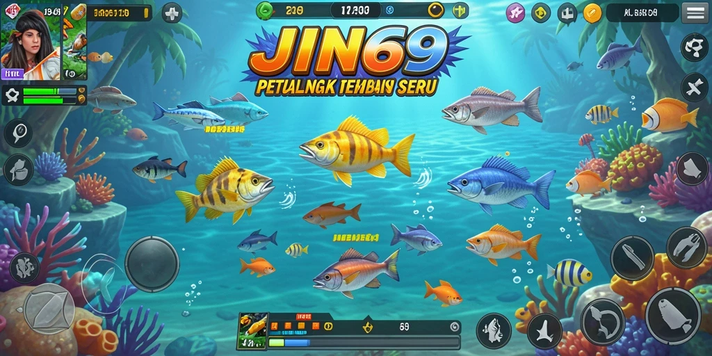 Screenshot menampilkan gameplay seru JIN69 di bawah laut.